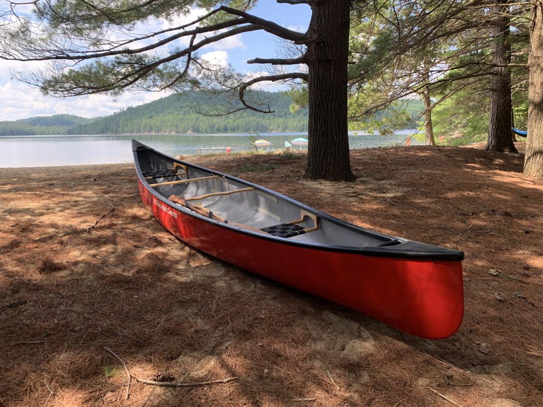 Our red canoe at Achray Campground in Algonquin Park 2020